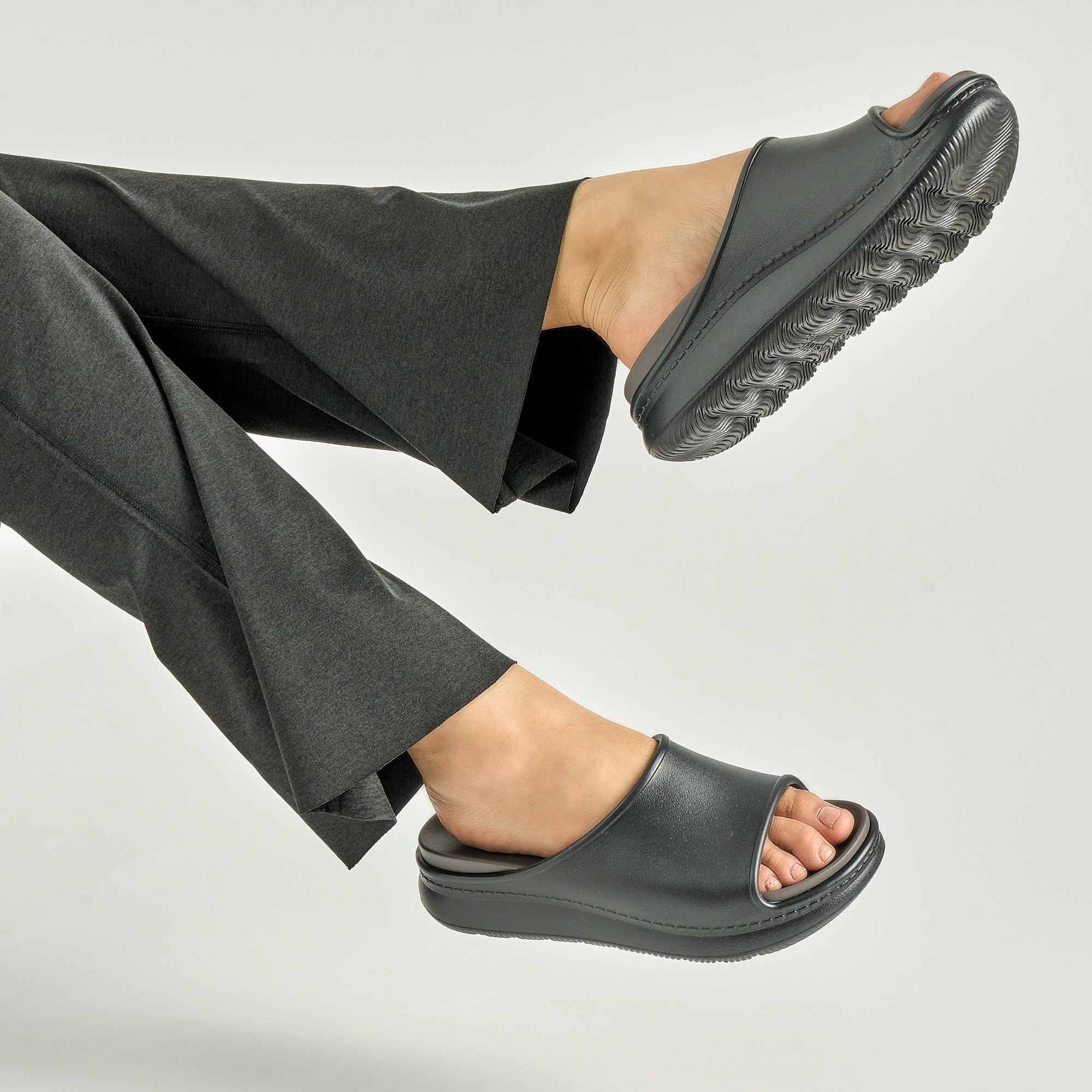 Close up of black molded recovery slides.
