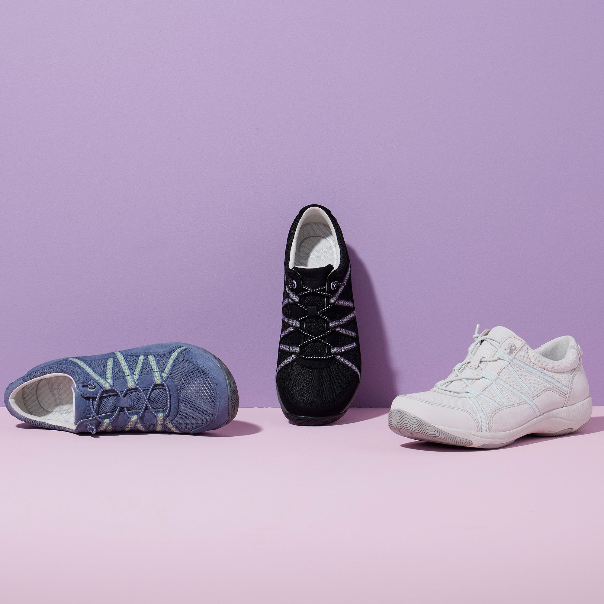 Three colors of a lightweight and breathable sneaker.