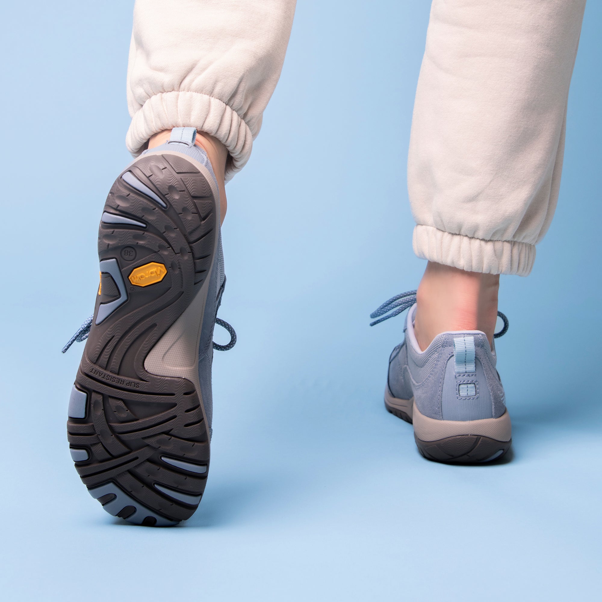 Photo showing the outsole detail and slip-resistance of a durable outdoor shoe.