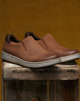Men's slip-on sneakers in soft brown leathers with a casual outsole.