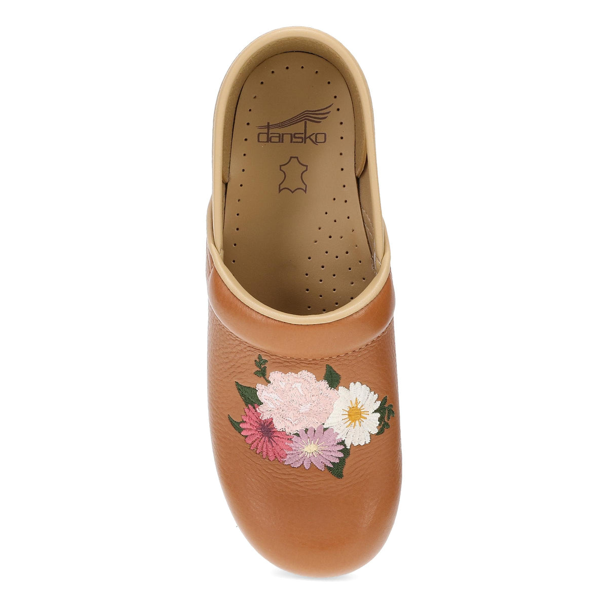 Top image of Professional Clog Tan Floral Embroidered