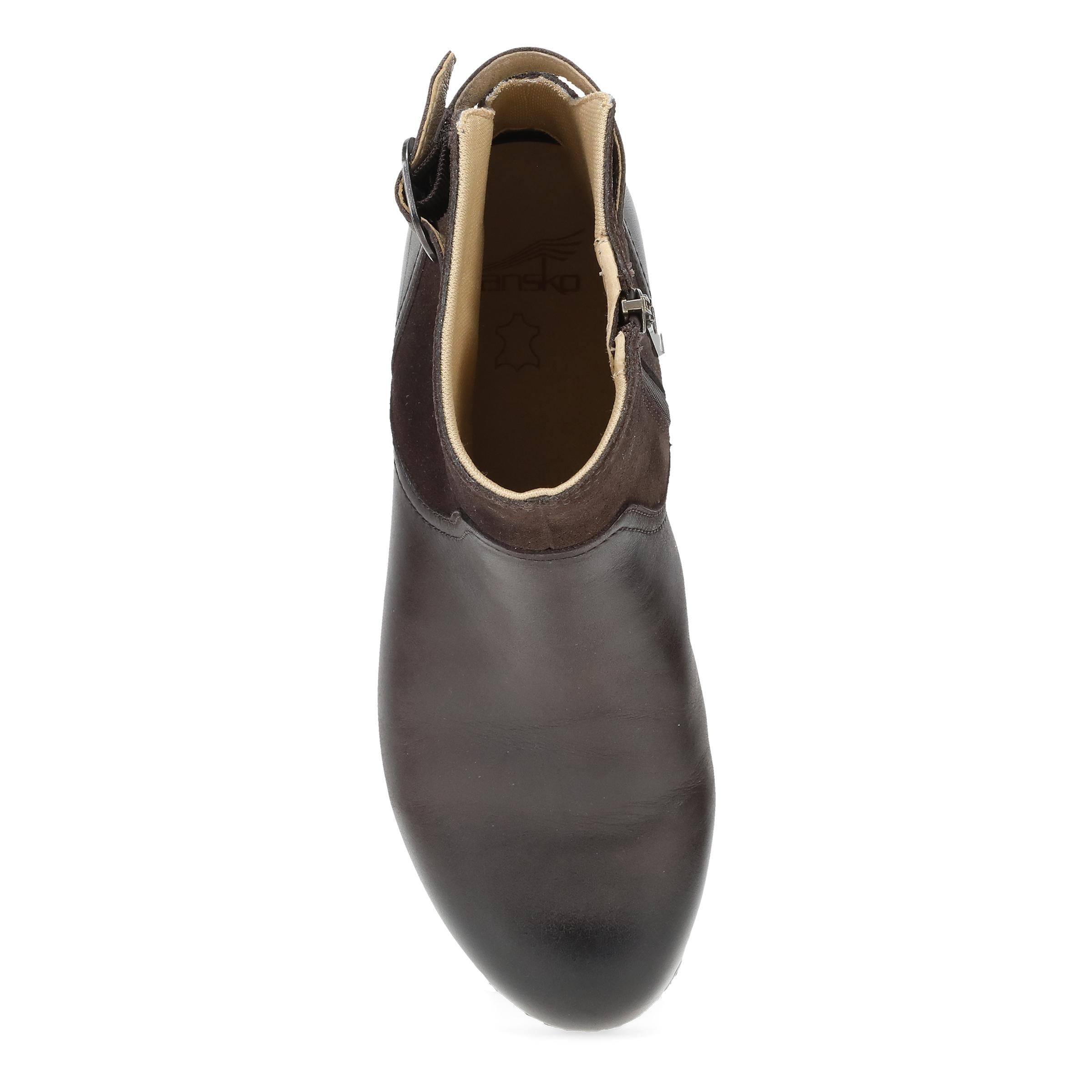Monique Chocolate Burnished Calf – Dansko