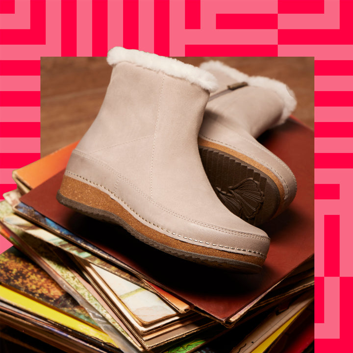 Comfy boots with a shearling cuff.