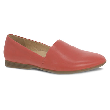 Styled view of a red leather flat.