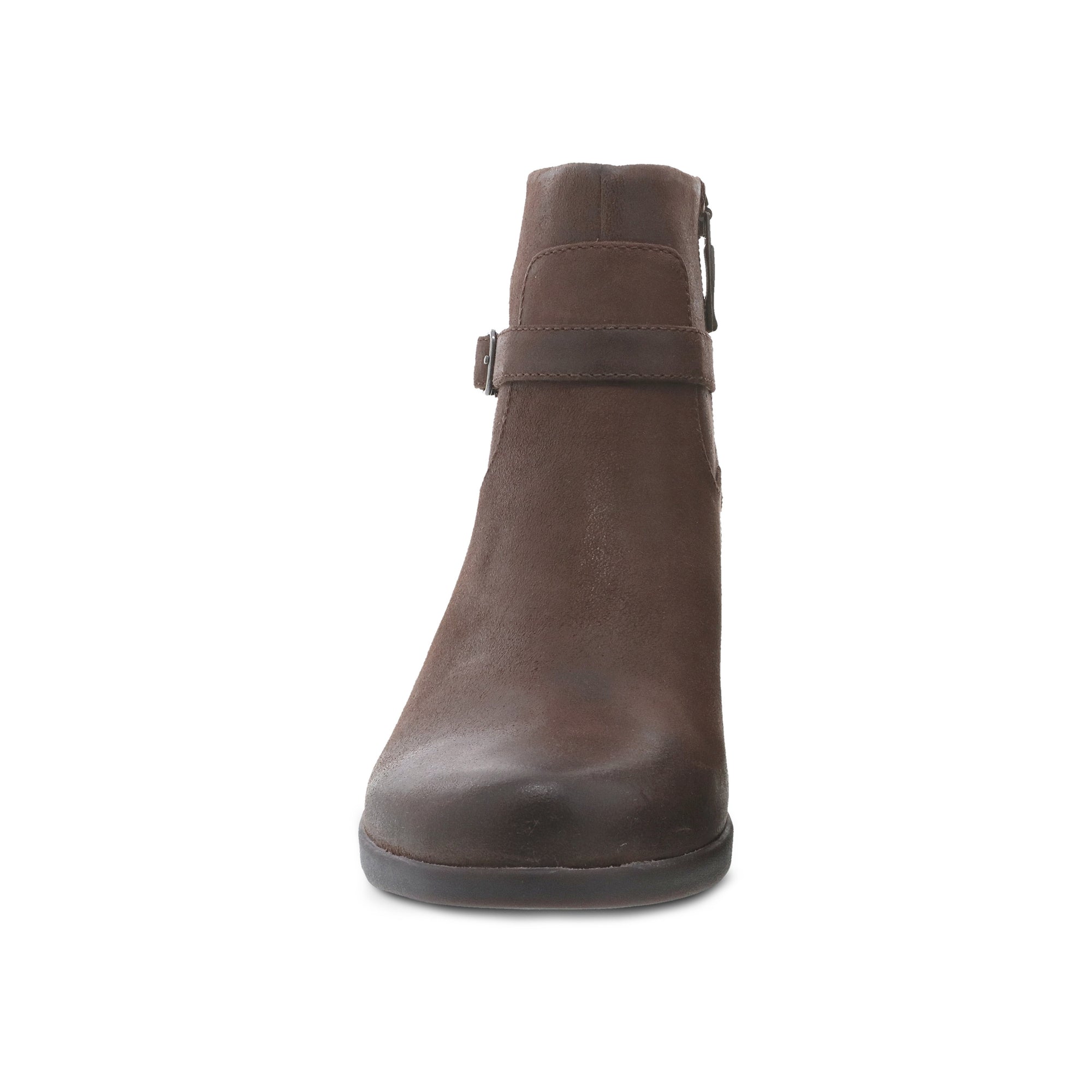 Mid-shaft boot shown from front to highlight shape and high-quality leather.