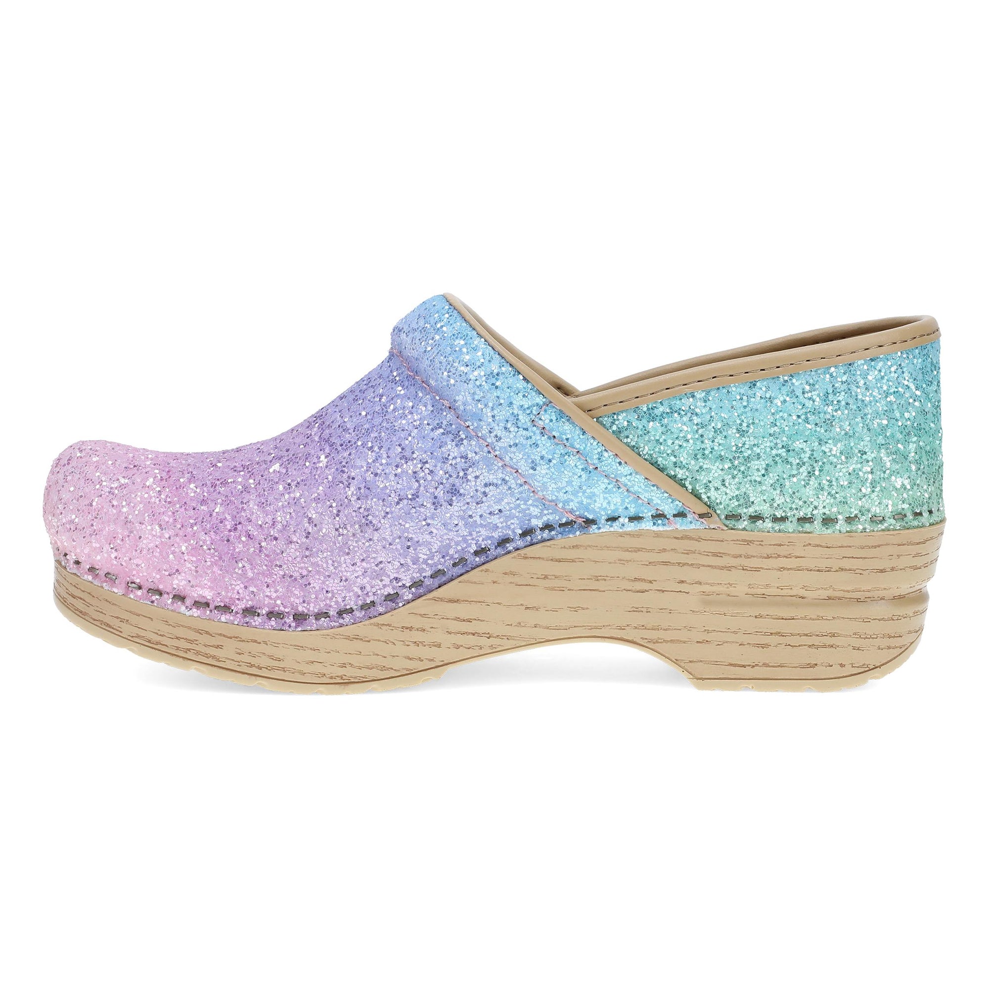 Side image of Wide Pro Clog Pastel Rainbow Glitter