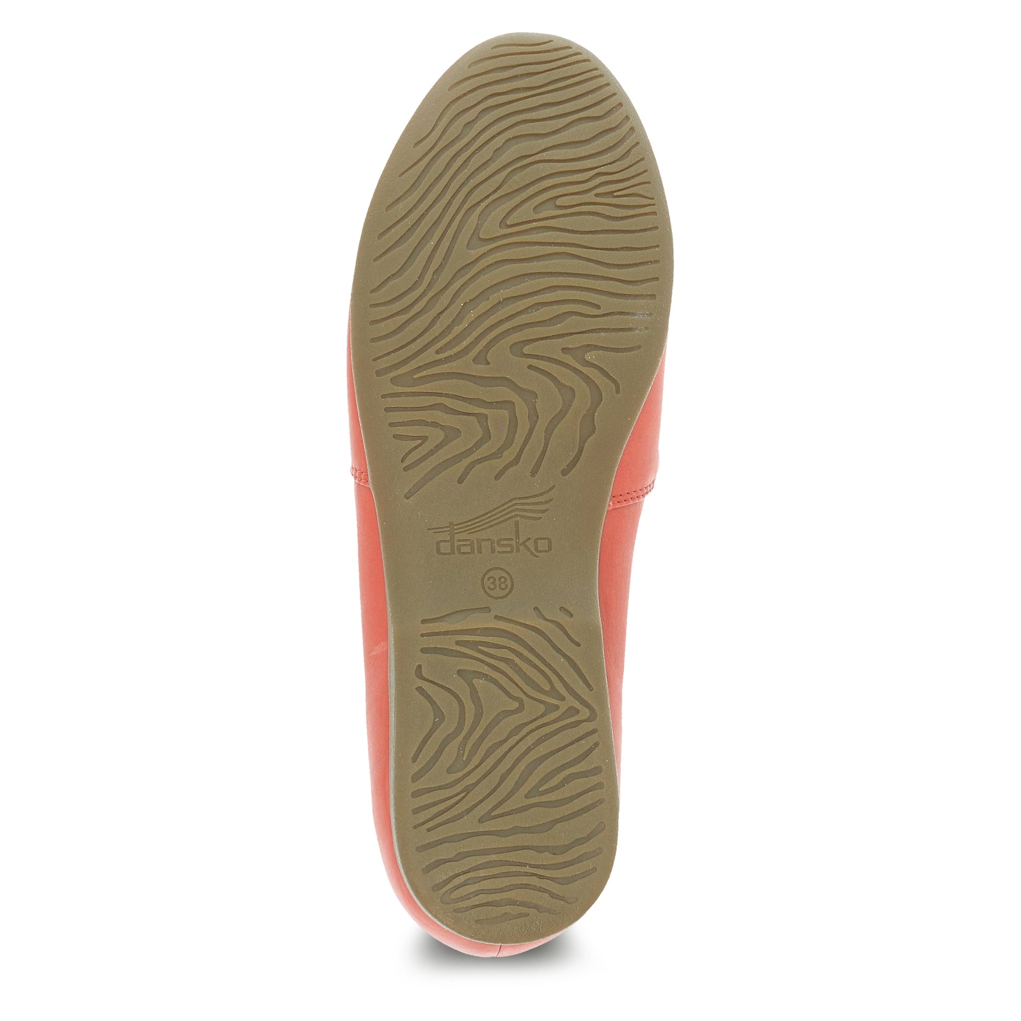 Durable rubber outsole of a flat shoe.
