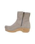 Side image of Shiloh Taupe Suede Floral Embroidered