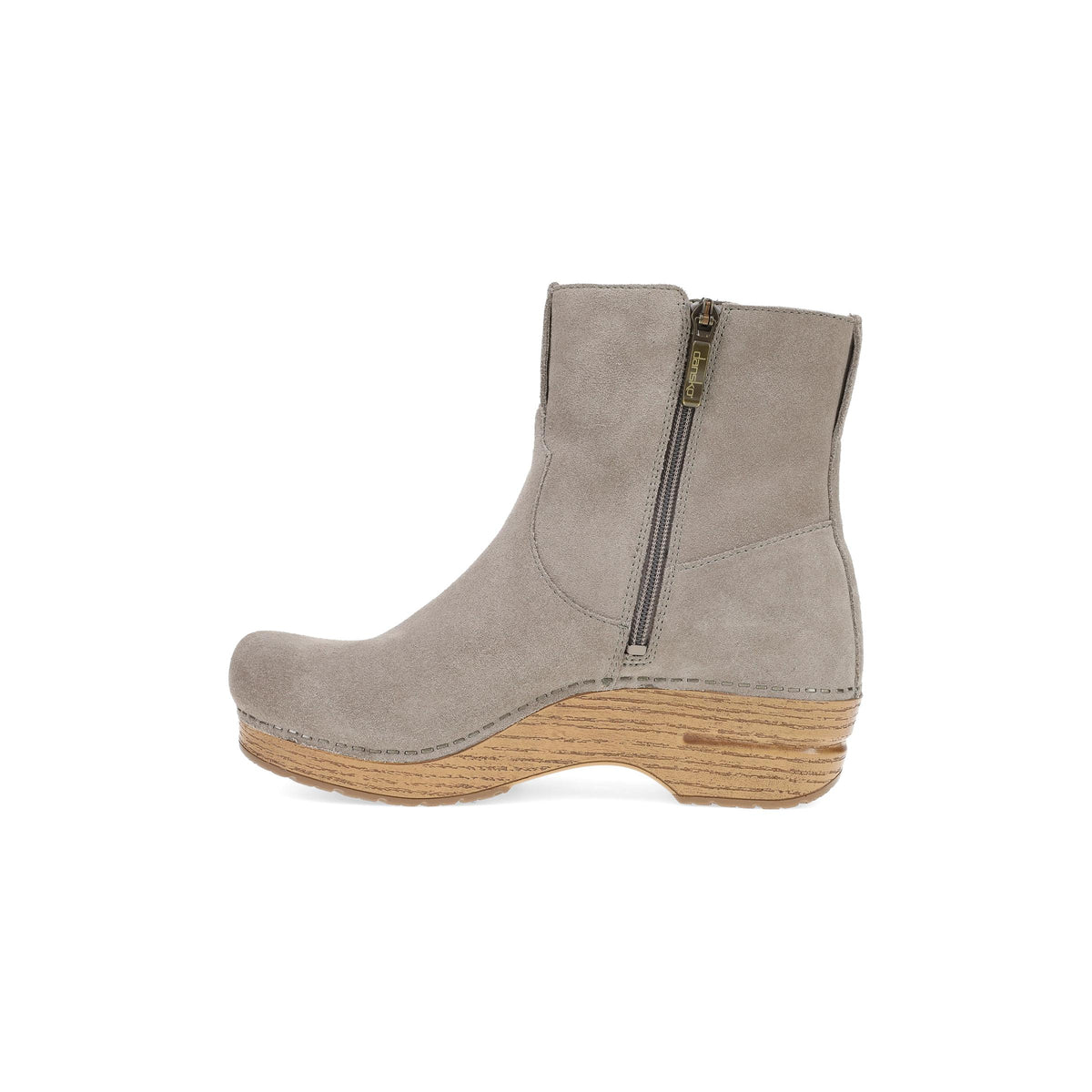 Side image of Shiloh Taupe Suede Floral Embroidered
