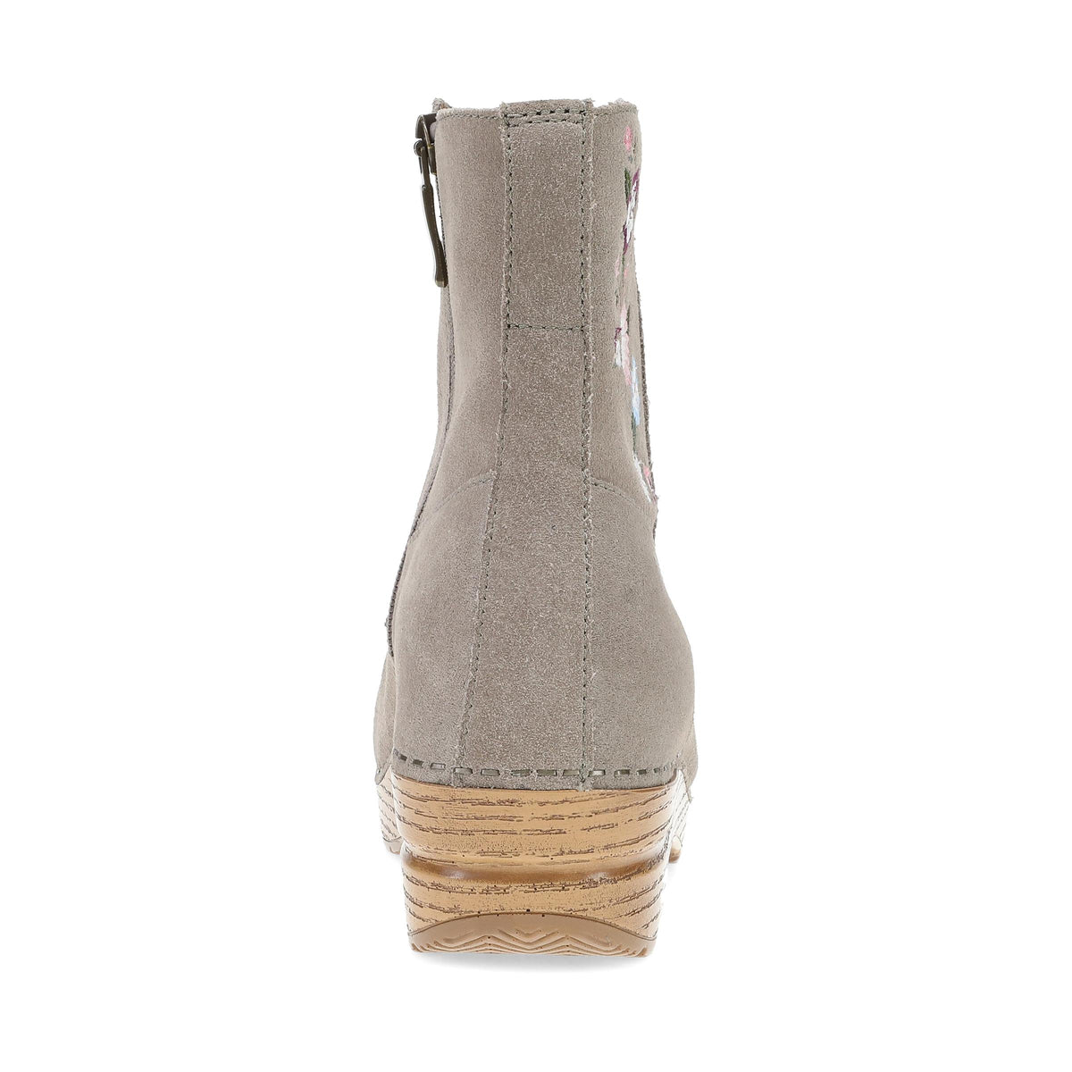 Heel image of Shiloh Taupe Suede Floral Embroidered