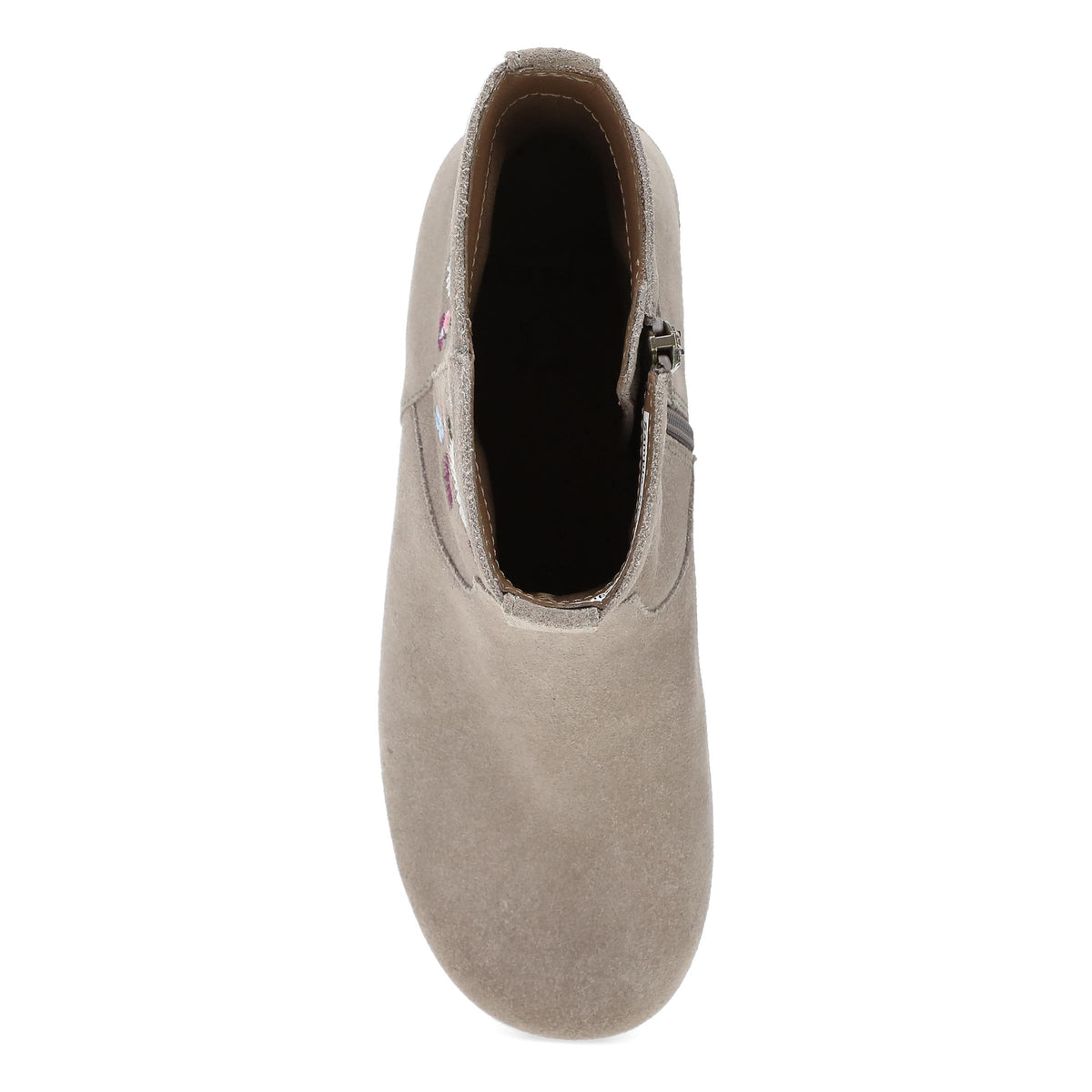 Top image of Shiloh Taupe Suede Floral Embroidered