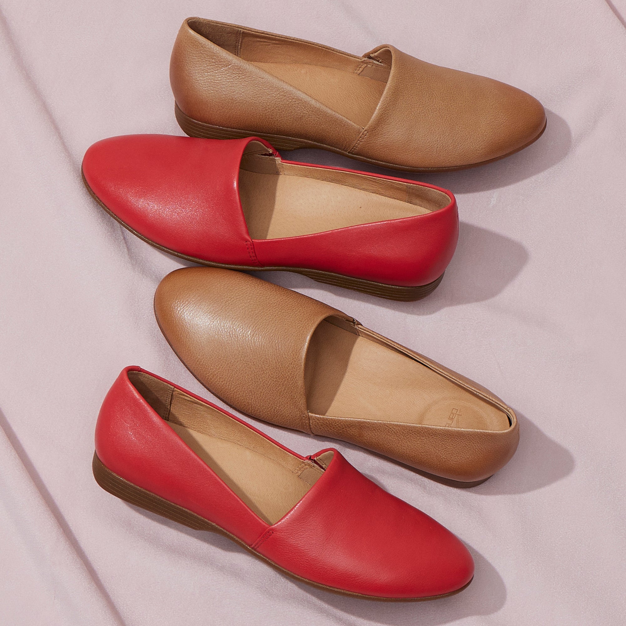 Red and tan flats.