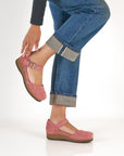 Mae Ash Rose Embroidered Suede