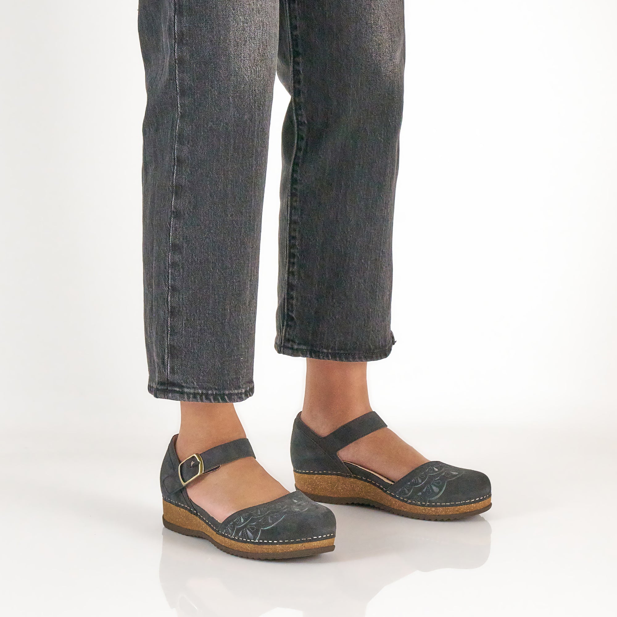 Mae Charcoal Embroidered Suede