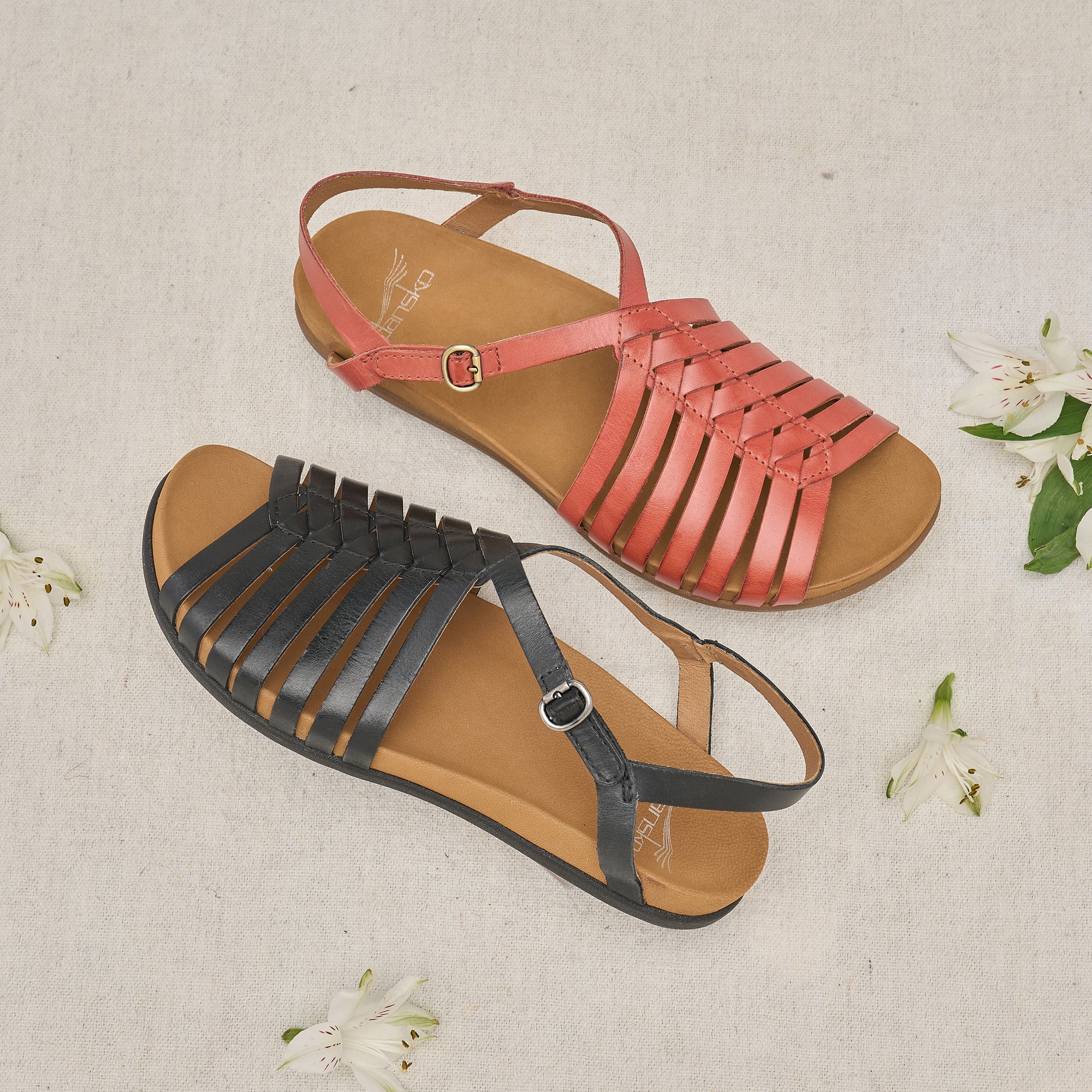 Two different colors of a flat fisherman sandal.