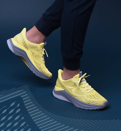 Yellow walking sneakers are great for activewear, nurses, and travel.