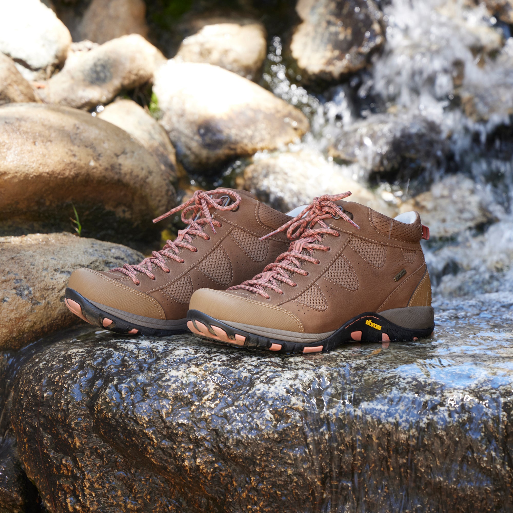 A closeup look at brown outdoor booties.