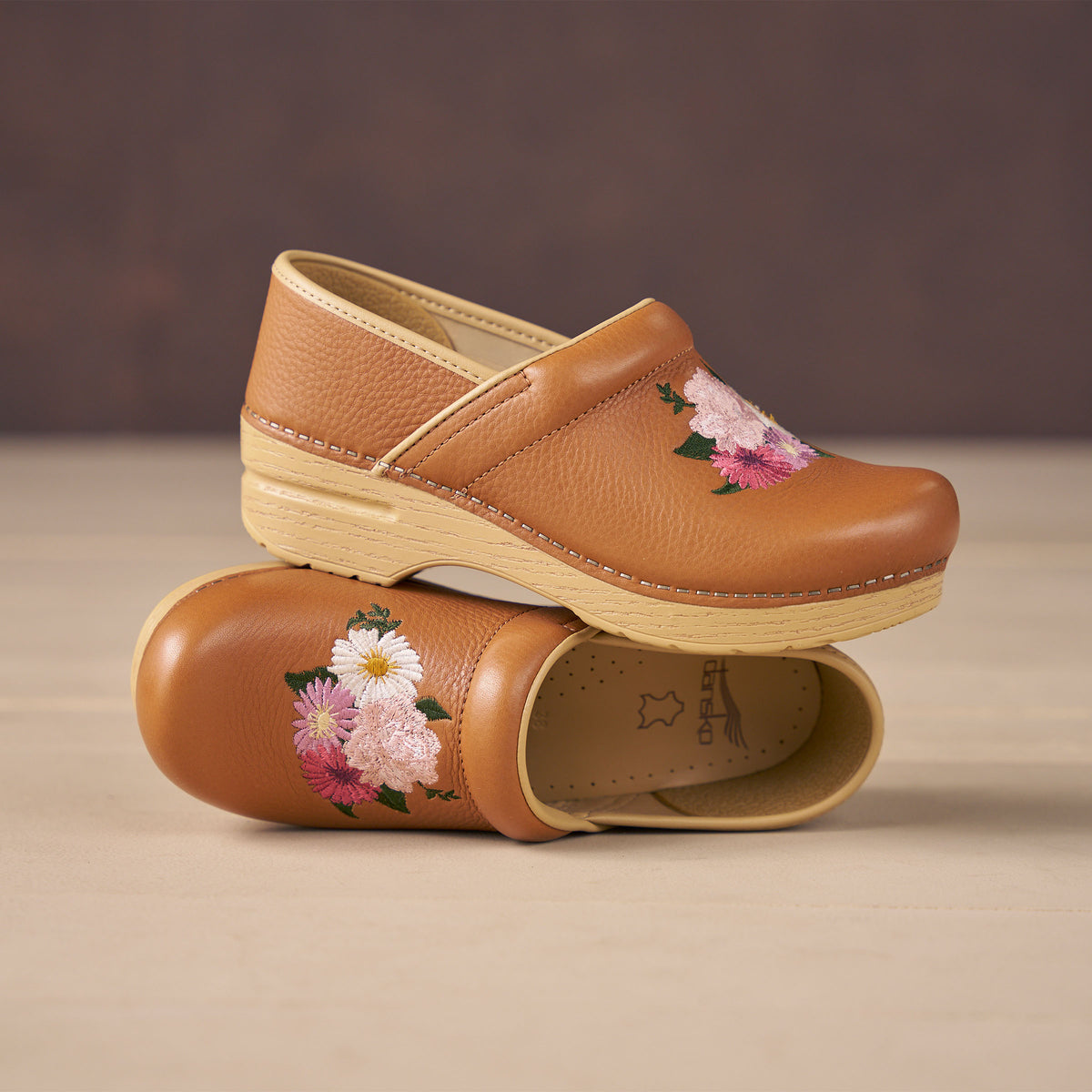 Professional Tan Floral Embroidered