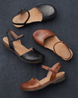 A closed-toe sandal style shown in two waxy leather options.