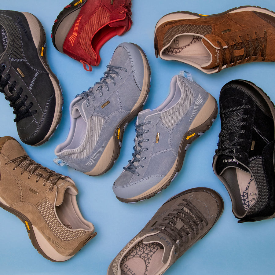 Different colors of a durable and supportive outdoor shoe.