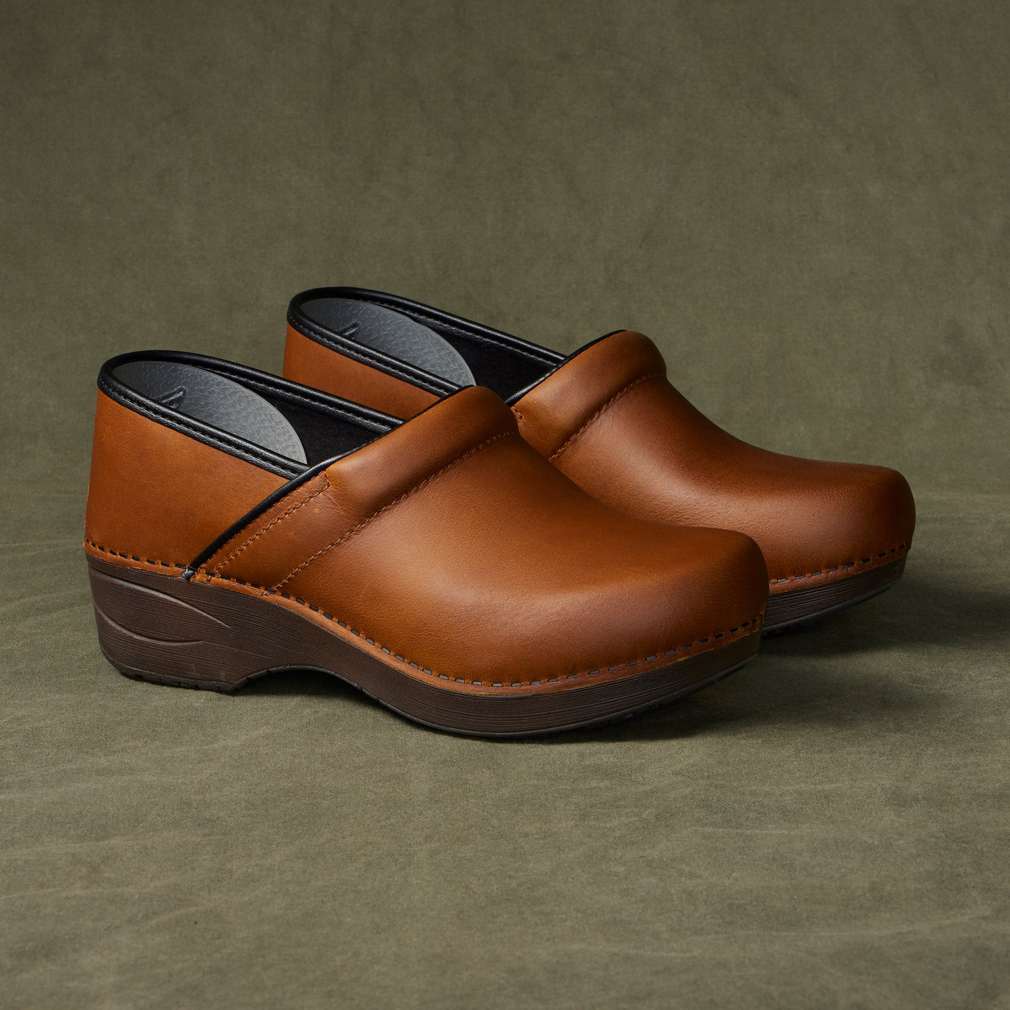 A close-up look at caramel XP clogs.