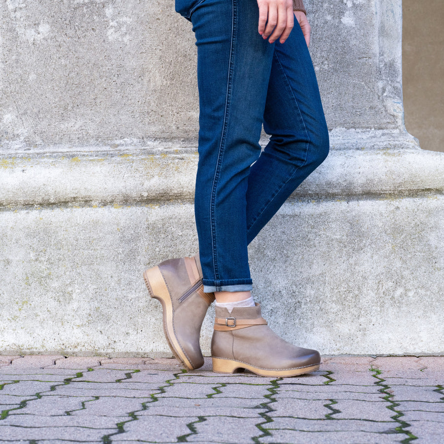 Brook is a unique bootie with the legendary support of Dansko. Beautiful neutrals make them easy to pair with everything.