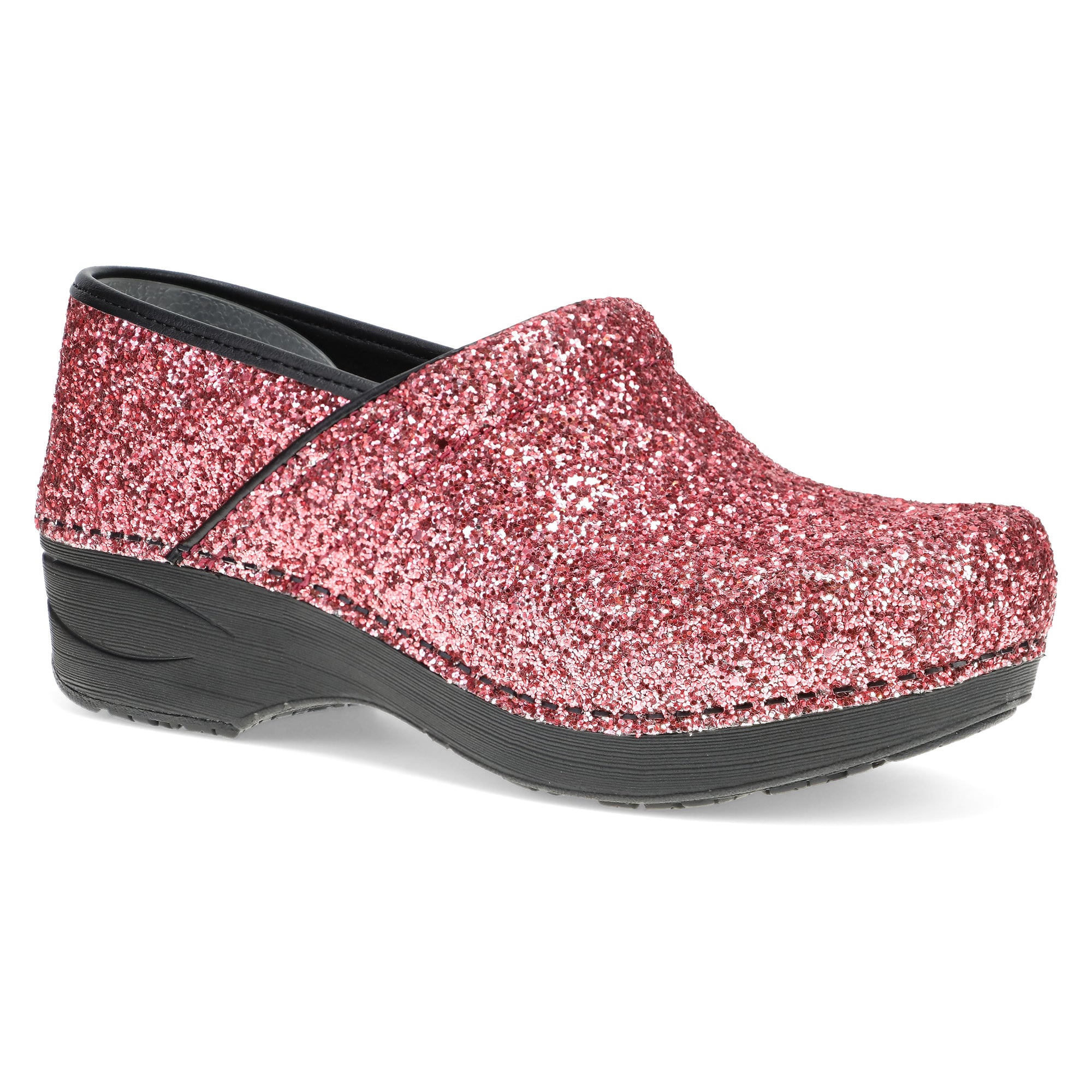 A pink glitter clog