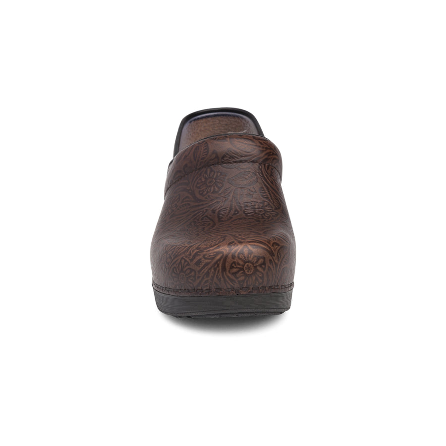 dansko brown tooled clogs