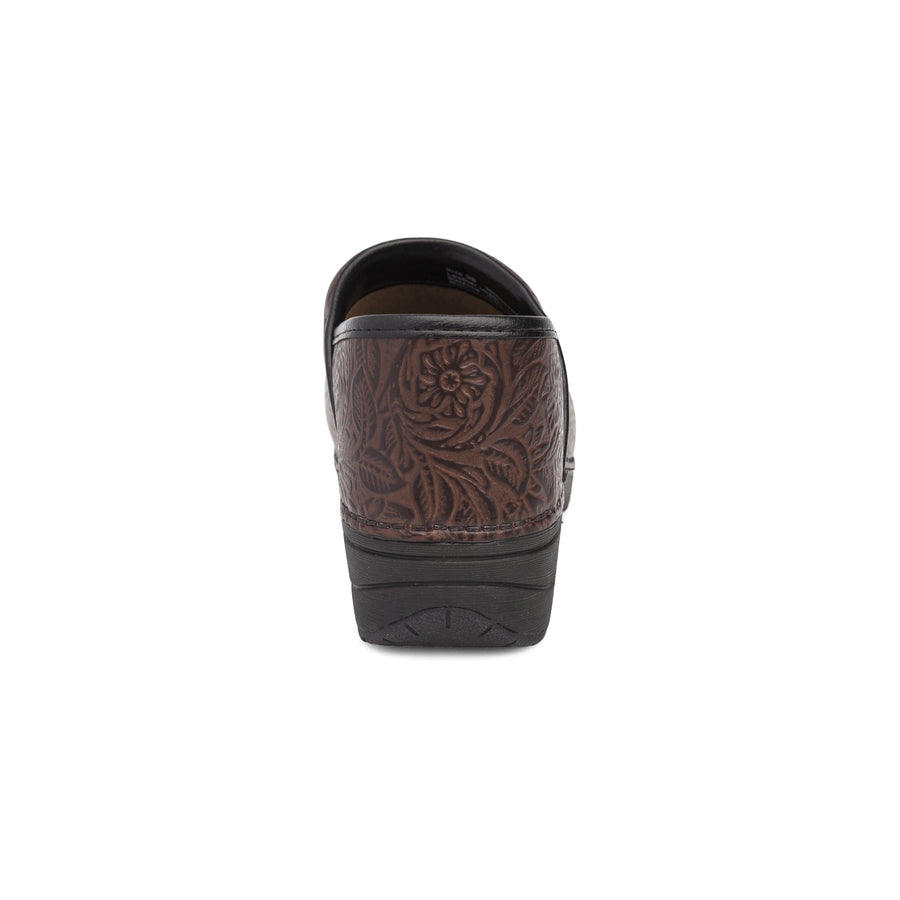 dansko brown tooled clogs